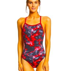 🆕 SPEEDO WOMEN'S BLACK GRAY AND RED ONE PIECE. Sz. 20. #0171